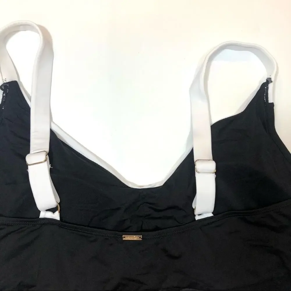 Anne Cole Colorblock Mesh VNeck One Piece Swimsuit